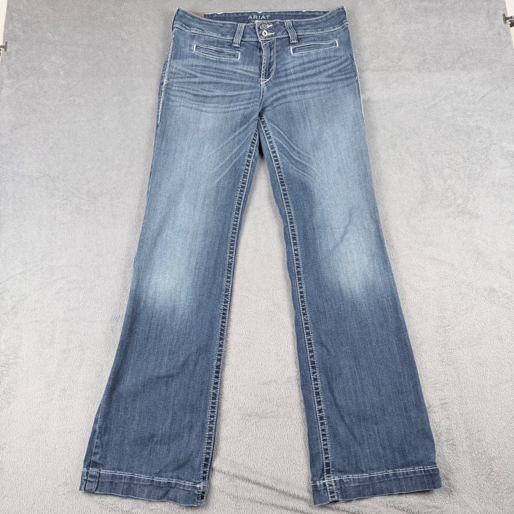 Ariat Denim Trouser Jeans Womens 31L Medium Wash Wide Leg Western 10025302